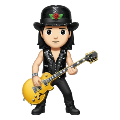 Slash from Gun n Roses with long jet black hair, black sequin outfit sticker