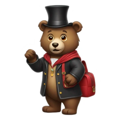 a bear magician wearing a school bag sticker