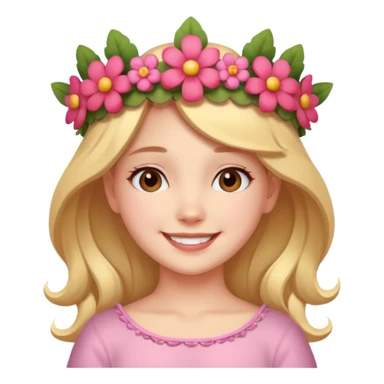 A girl with a flower-shaped crown smiling gently.

























 sticker