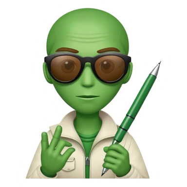 green Martian with a pen in his hand and sunglasses sticker