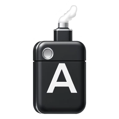 Pixel-art icon, letter [А], designed as mini vape pod. Square canvas, same style as other letters. Black/metallic, flat vector, white outline. sticker