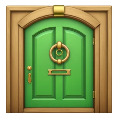 A wooden green door emoji in the style of Apple emoji with a knocker sticker