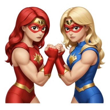 2 women superheroes arm wrestling each other sticker