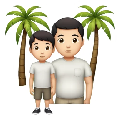 skinny asian guy with shorter fat asian kid whose darker and they’re in front of palm trees sticker