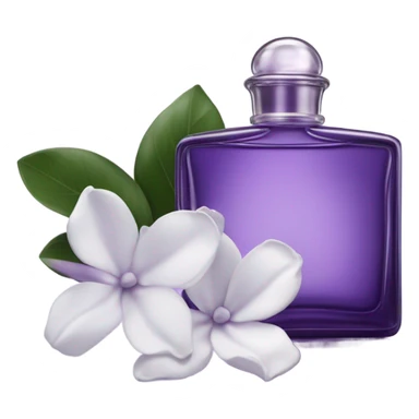 Aesthetic view of violet gardenias with a classic violet perfume bottle.
 sticker