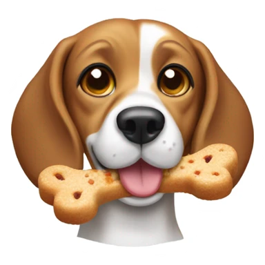 Beagle dog eating a treat sticker