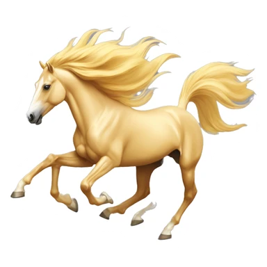 Yellow palomino horse with long flowing mane galloping with prosthetic leg, slender horse, solid yellow horse, running, yellow horse galloping with prosthetic leg, pretty horse sticker