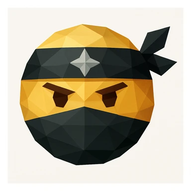ninja emoji, masked face, headband with symbol, low-poly geometric shapes, modern look, polygonal icon style sticker