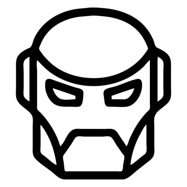 Create a simplified, iconic symbol of the robot's face from the reference image. Focus on bold, minimal lines and shapes for instant recognition, suitable for an icon or logo. No background, transparent background. sticker