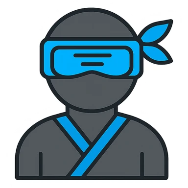 A ninja with a futuristic visor and DeepSeek blue accents, in a clean, minimal style. sticker