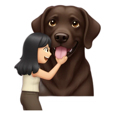 Chocolate labrador playing with woman long black hair sticker