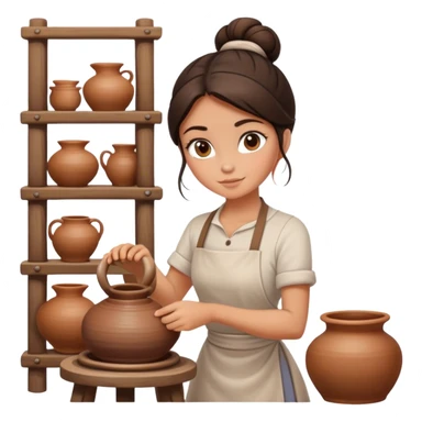 Brunette girl with bun, behind pottery wheel sticker