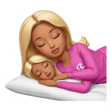 Brown skin blonde hair Barbie laying on side sleeping in bed with eyes closed sticker