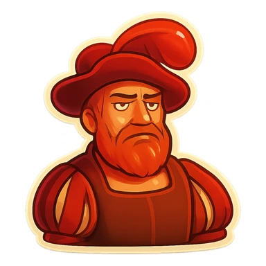 Red-bearded Landsknecht bust showing indifference sticker