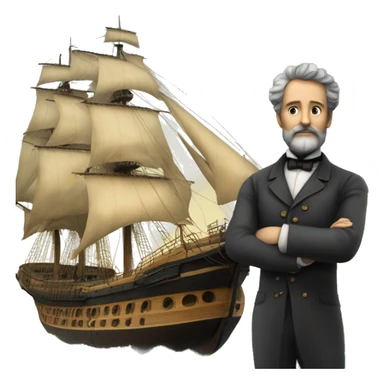 jules verne holds the ship in his hands sticker