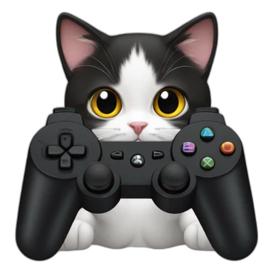 Cute cat holding one black ps controller and playing video games sticker