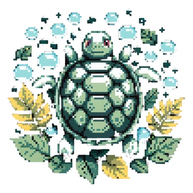 A turtle with a shell made of leaves and surrounded by floating bubbles sticker