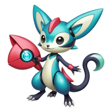 Shiny Colorful glowing glossy smooth soft silky Futuristic Cyber-Vernid-Trico-Meloetta-Latias-Koraidon-Peppercat-Protogen-Pokémon-Digimon-Fakémon-fusion-hybrid-creature sticker