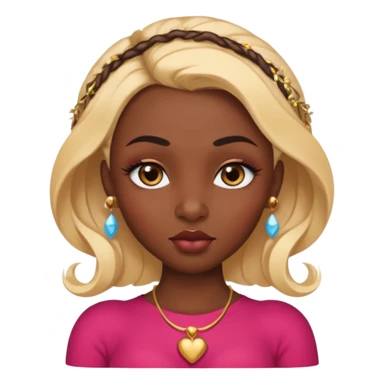 darkskin female with eyebrows that are naturally shaped and frame eyes well, eyes that are almond-shaped with defined lashes. nd lips are full with a defined cupid’s bow, add also a septum piercing that adds an edgy, stylish flair. a middle-part, honey blonde bust-down with laid baby hairs sticker