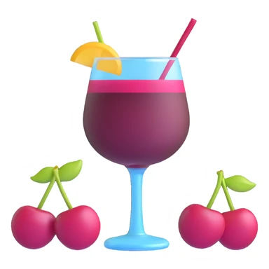 3D emoji style cocktail glass with burgundy drink and a pair of cherries sticker
