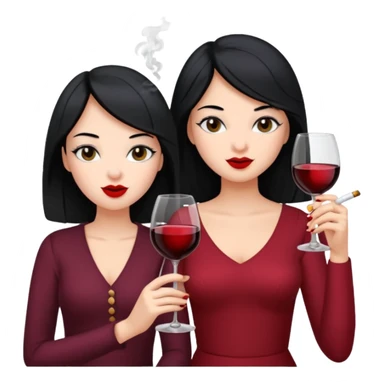 2 girls 1 smoking and 1 drinking wine black hair  sticker