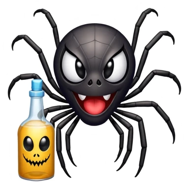 wesoły śmieszny pająk z butelka jadu i banerem witaj  sticker
