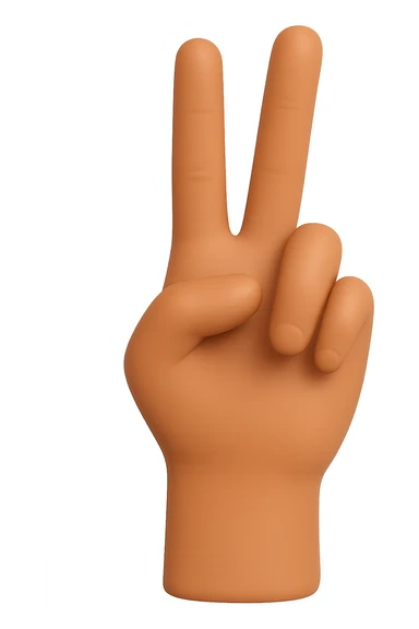 Change the hand color to a medium tan skin tone, keep the back of the hand visible, only ring and index fingers raised, middle finger bent, no background, style consistent with the original image. sticker