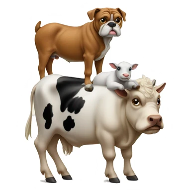 A Yale bulldog on top of a goat on top of a Horse on top of a cow sticker