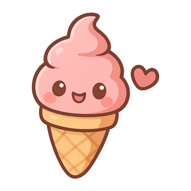 chibi sticker-style ice cream cone with a heart accent, cute and exaggerated sticker