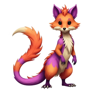 Cool randomly colored colorful furry anthropomorphic fantasy-Vernid-creature by LiLaiRa with a long tufted tail with edgy markings (full body) sticker
