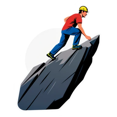 A man pushes a boulder up a steep hill sticker