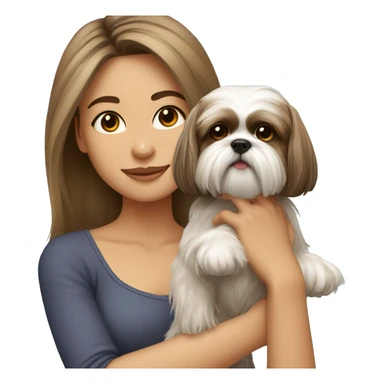 Young woman with a shih tzu in her arms long hair sticker