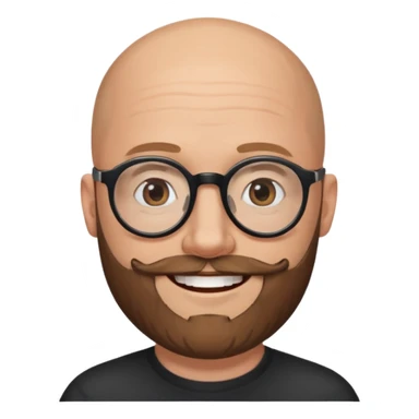 40-year-old white man, bald with a brown beard, wearing round black glasses sticker