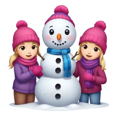 kids building a snowman, simple and expressive sticker