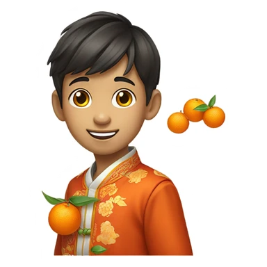 portrait of a stylish boy with mandarin oranges for chinese new year sticker