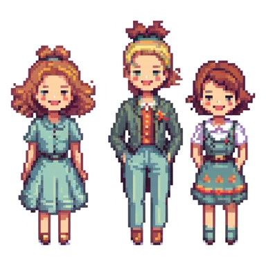 four happy people inspired by the year 1975, retro fashion and hairstyles, vibrant and joyful atmosphere sticker