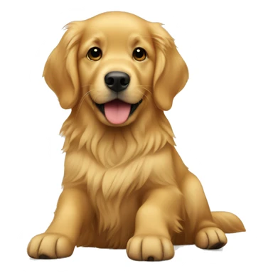 Golden retriever following toddler sticker