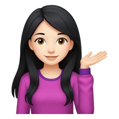 cewe rambut panjang hitam ceria keliatan setengah badan dan badannya kayak lagi nyender ke sesuatu di sebelahnya bajunya ceria sticker