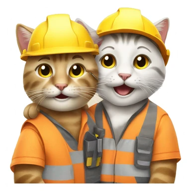 two happy cats dressed as construction workers sticker