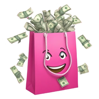Multiple pink shopping bags with sparkles and money notes around them sticker