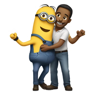 men hugging a minion sticker