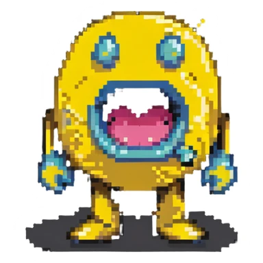 classic yellow Pac-Man character with open mouth in 8-bit style sticker