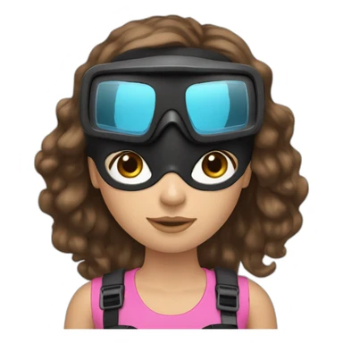 a woman with an a black scubadiver suit. she wear a pink dive mask, she has blue eyes inside the dive mask. brown long and straight hair sticker