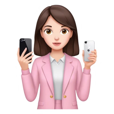 Brunette lady filming herself with an iPhone with light pink clothes  sticker