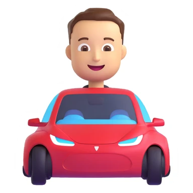 Elon Musk emoji with electric car, happy face sticker