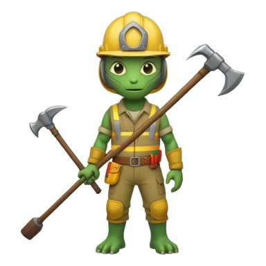 full body reptilian gold mining worker holding a pickaxe sticker