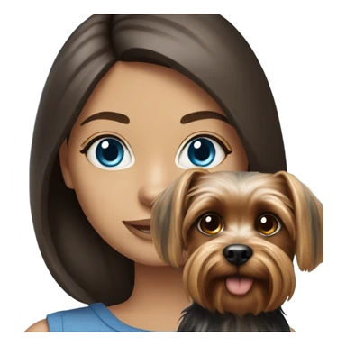 Realistic brunette girl with bright blue eyes holding Yorkshire terrier  sticker