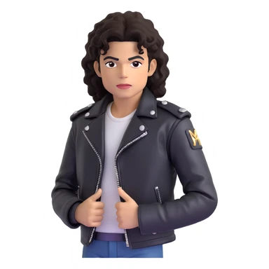 Michael Jackson in his 'Bad' era, black leather jacket, curly hair, intense expression, pose 4 sticker