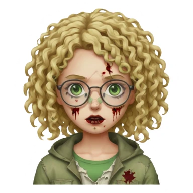 a curly girl blonde with green eyes and glasses zombie sticker