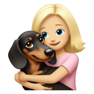 dachshund hugging light-blond blue-eyed girl sticker